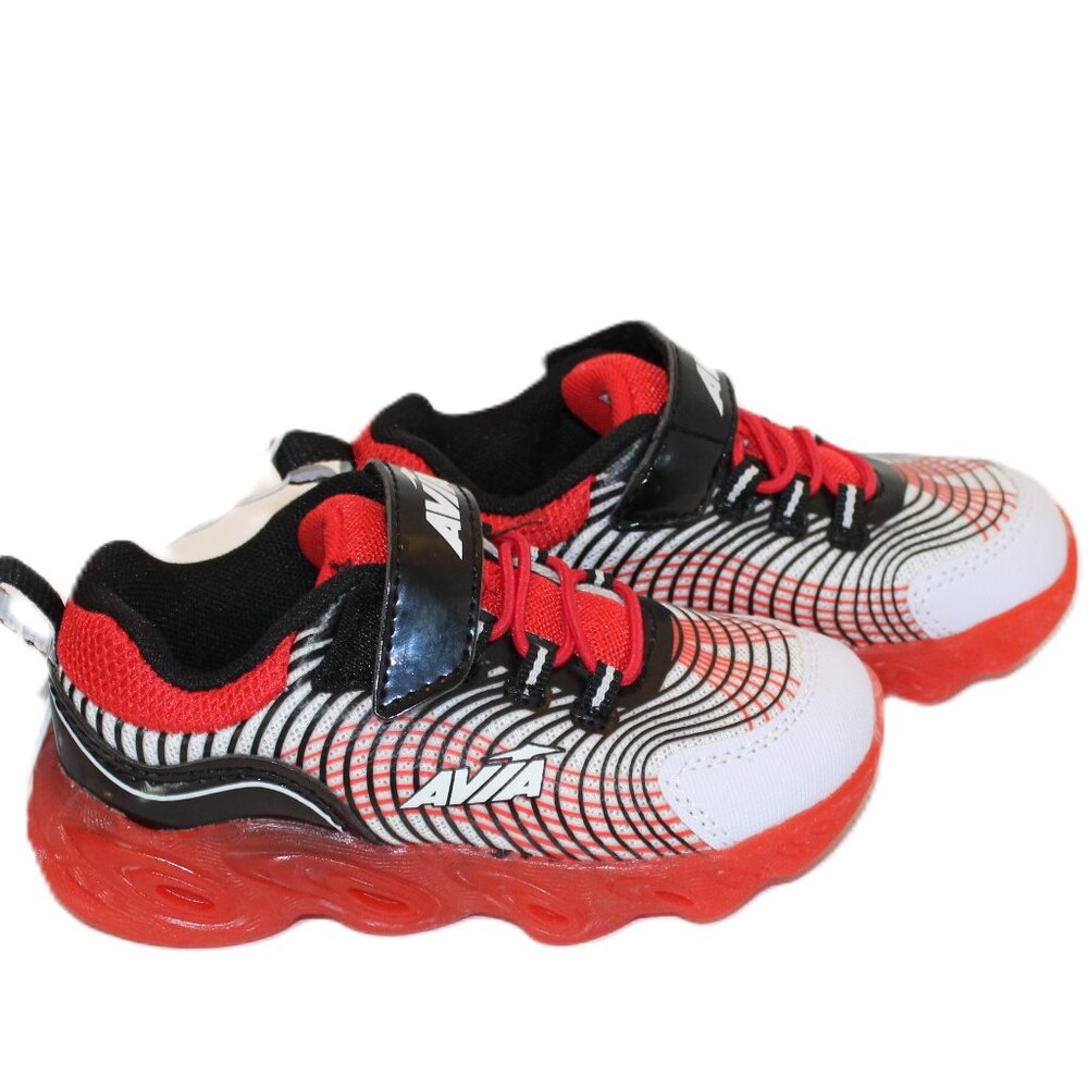Avia Boys Sneakers Velcro Elastic Slip On Black Red White Size 9 - Picture 2 of 6